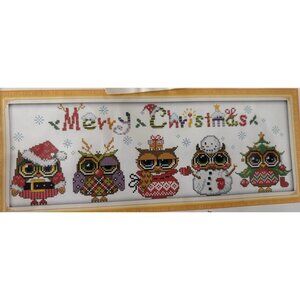 Merry Christmas Owls Cross Stitch Kit Colourful Santa Mrs. Claus Snowman Elf